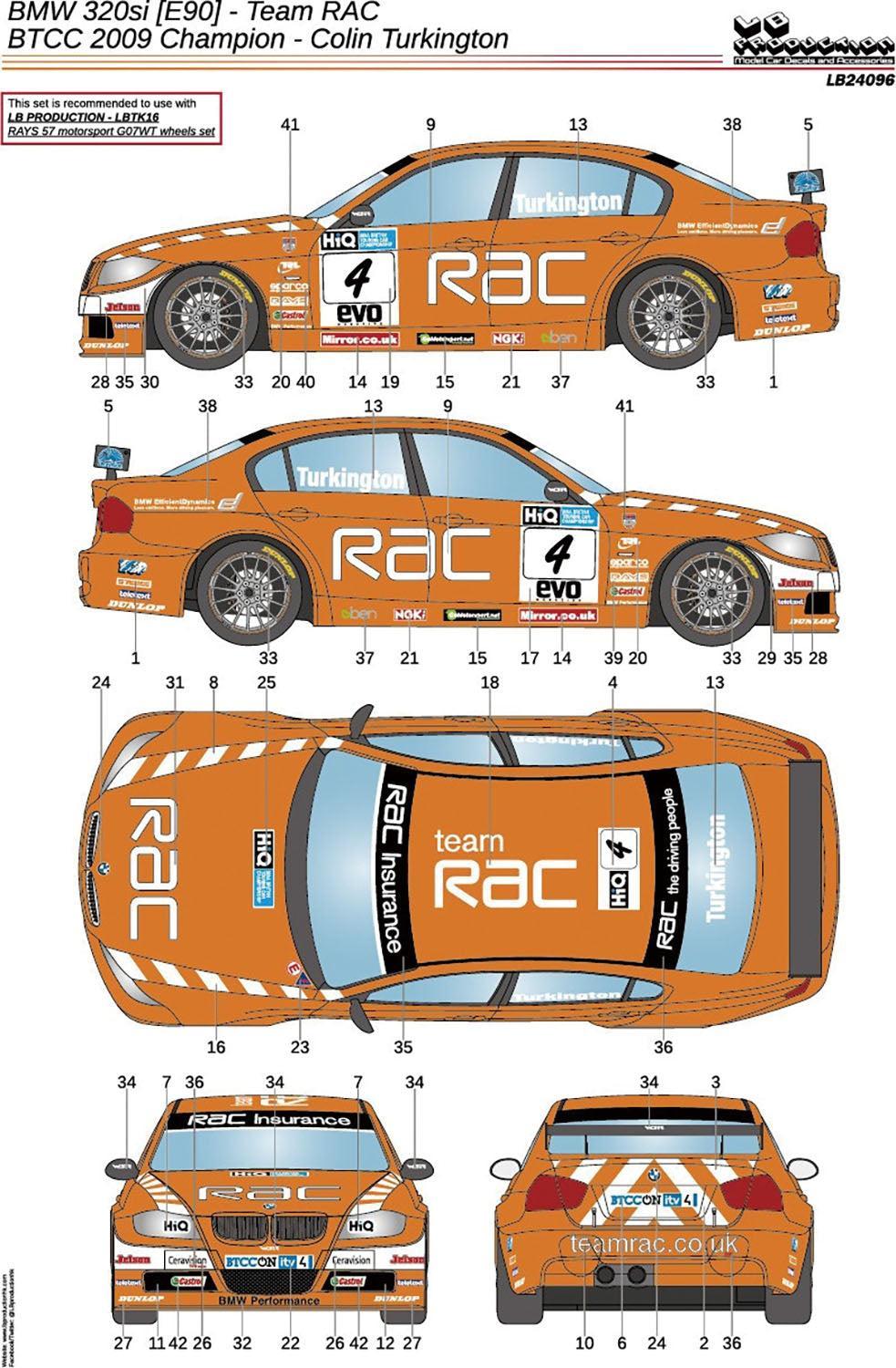1/24 BMW 320si E90 2009 BTCC チャンピオン チーム RAC コリン・ターキントン デカール付属