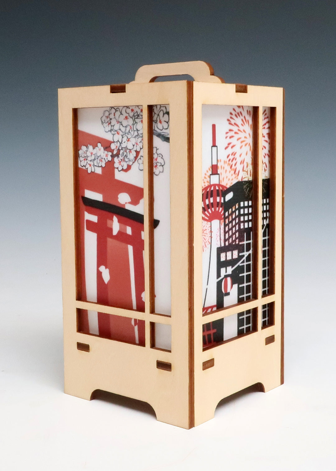 木製クラフト 木楽 行燈（きらく あんどん）京都四季風景・白木